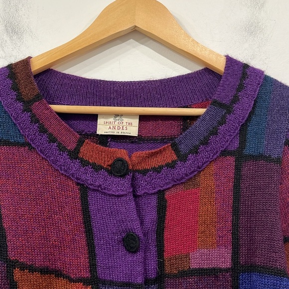 Spirit of the Andes Alpaca Hand knitted in Bolivia Multicoloured Cardigan S/M - Picture 2 of 12